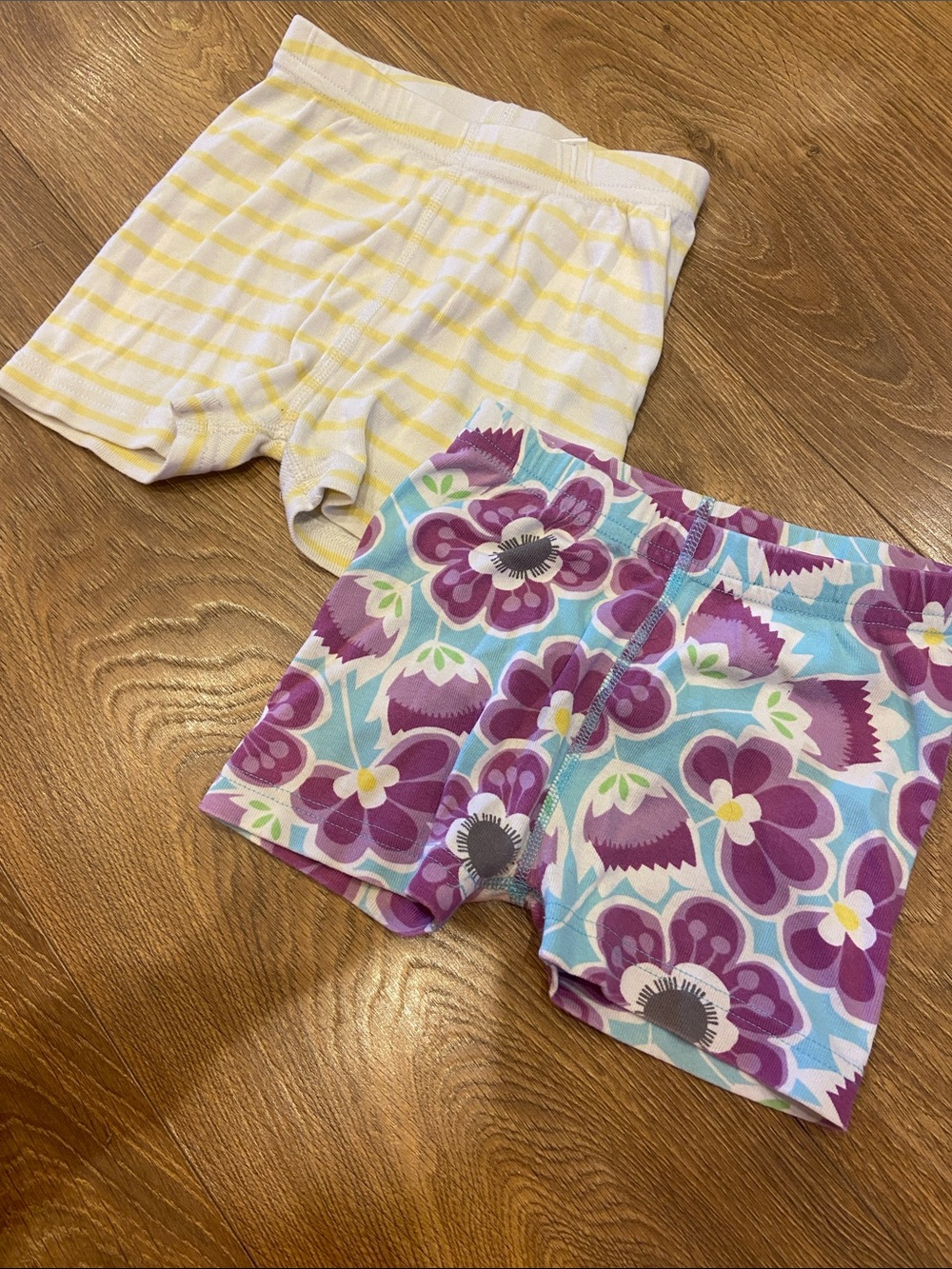 Hanna Andersson Purple Floral & Yellow Stripe Girls' Bike Shorts Duo 90cm